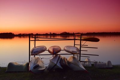 Lake against clear sky during sunset