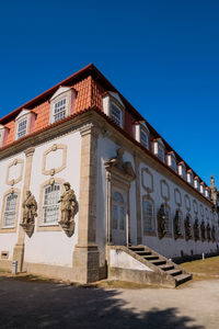 Low angle view of building against clear blue sky