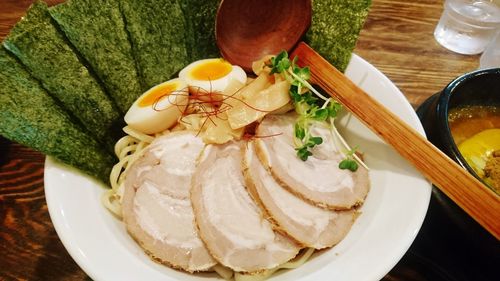 High angle view of meal served in plate