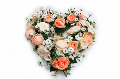 High angle view of rose bouquet against white background