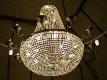 Low angle view of illuminated chandelier