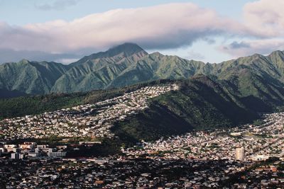 Aerial view of mountains against sky