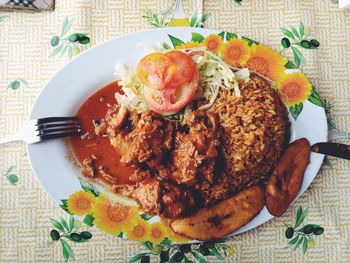 Close-up of served food in plate