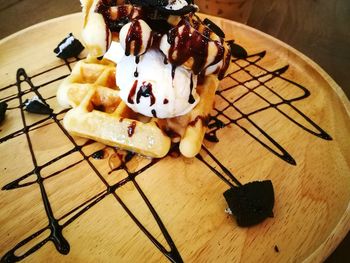 Close-up of dessert in plate on table