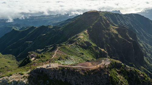 High angle view of mountains against sky