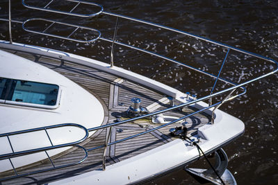 High angle view of ship moored in winter