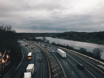 High angle view of road against sky