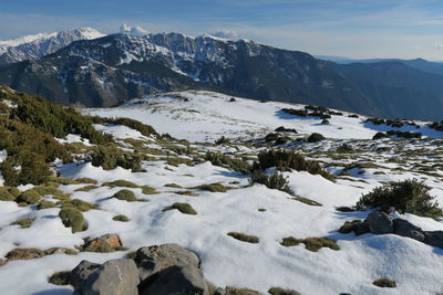 Scenic view of snowcapped mountains against sky