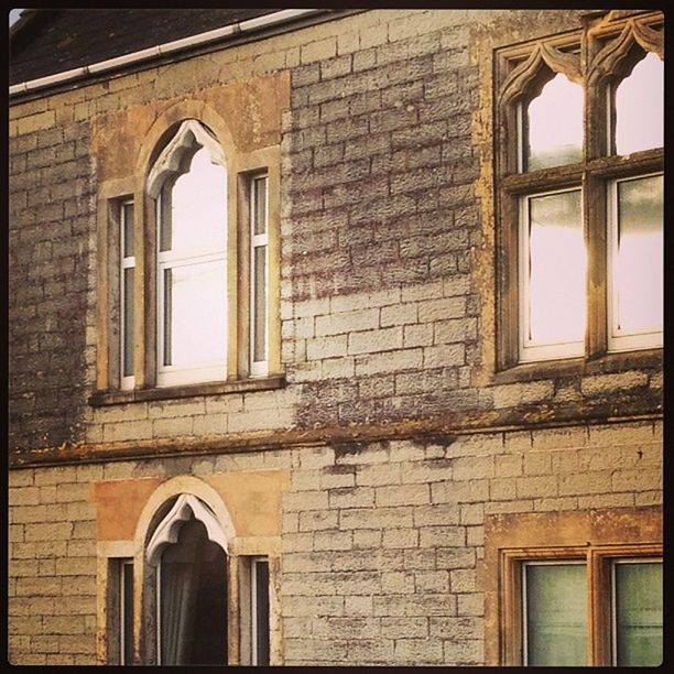 architecture, window, built structure, building exterior, arch, old, low angle view, abandoned, house, building, damaged, weathered, day, door, brick wall, obsolete, no people, facade, transfer print, auto post production filter