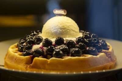 Close-up of cake in plate on table