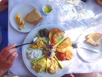 Overhead view of person having breakfast