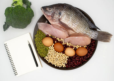 High angle view of fish in plate