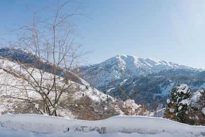 Winter in the mountains of uzbekistan. on the way to beldersay resort. tian shan mountain range