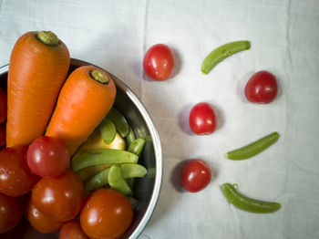 Directly above shot of fruits and vegetables on plate