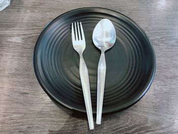 High angle view of bread in plate on table