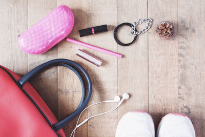 Close-up of pink objects on table