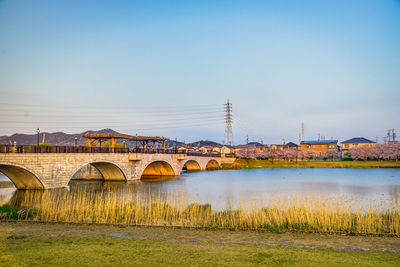 Bridge over river against clear sky