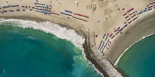 Top view picturesque public beach with turquoise water. los corales, la guaira, venezuela