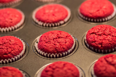 High angle view of cupcakes on table