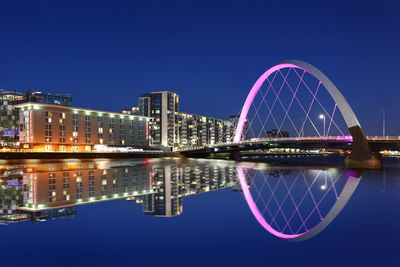 Reflection of illuminated buildings in water