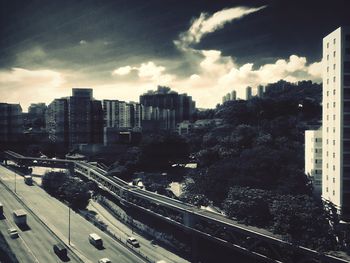 View of city against cloudy sky