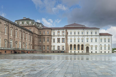 Extra wide angle view of the beautiful facades of the royal palace of the savoy in the venaria reale