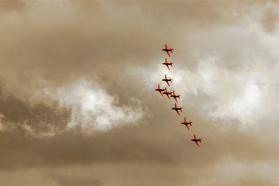 Low angle view of airshow against sky