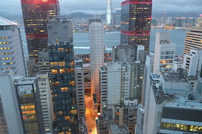 Aerial view of city at night