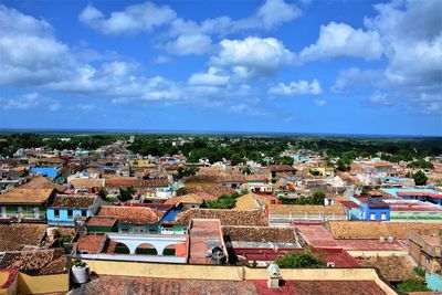 High angle view of townscape against sky