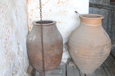 Pots by wall