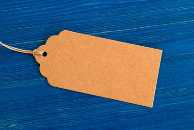 High angle view of paper on table