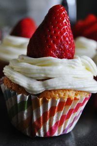 Close-up of strawberries on table