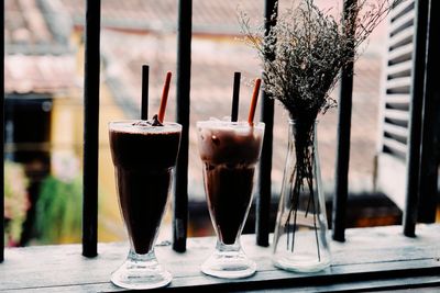 Close-up of beer glass on table