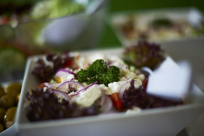 Close-up of meal served on table