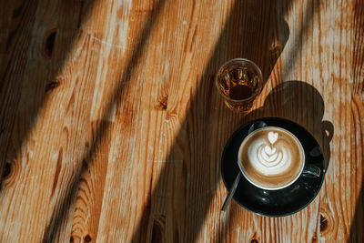 High angle view of coffee on table