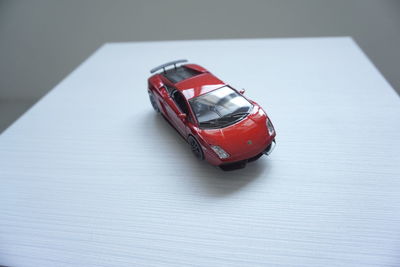 High angle view of toy car on table