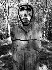 Portrait of statue on tree trunk