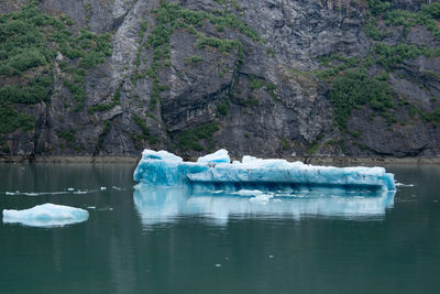 Ice floating on water in lake