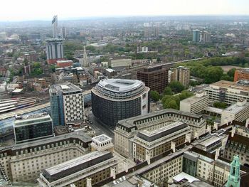 High angle view of buildings in city