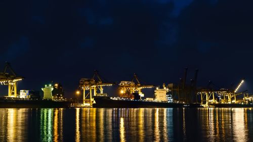 Illuminated  of sea port at night,klong tei sea port,bangkok,thailand