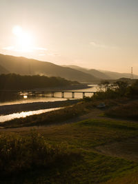 Scenic view of lake against sky during sunset