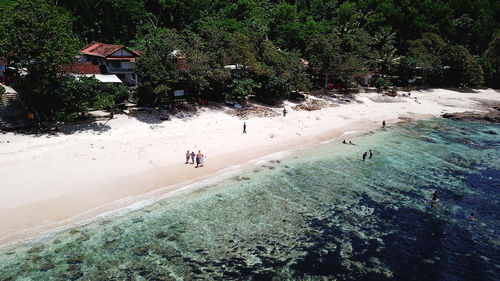 High angle view of people at beach