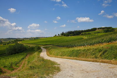 Road amidst field against sky