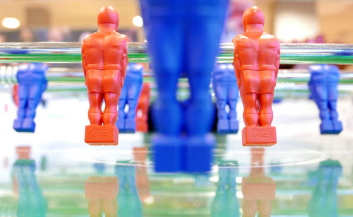 Close-up of foosball figurines