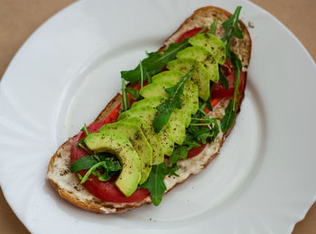 High angle view of breakfast served in plate