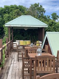 Chairs and tables at restaurant in caribbean 