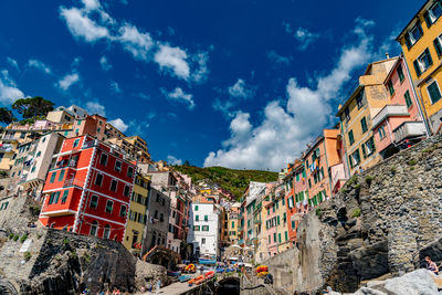 Low angle view of residential buildings against sky