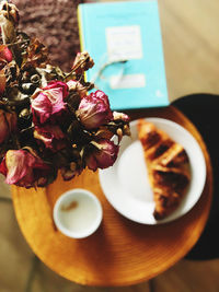 High angle view of breakfast on table