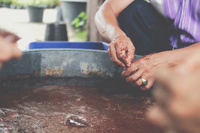 Close-up of hands working