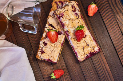 High angle view of breakfast served on table